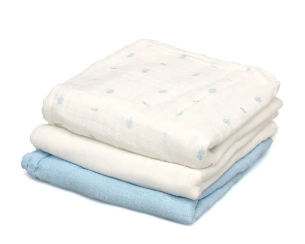 Set 3 Muselinas Bambú Azul Petit Moments Kiokids